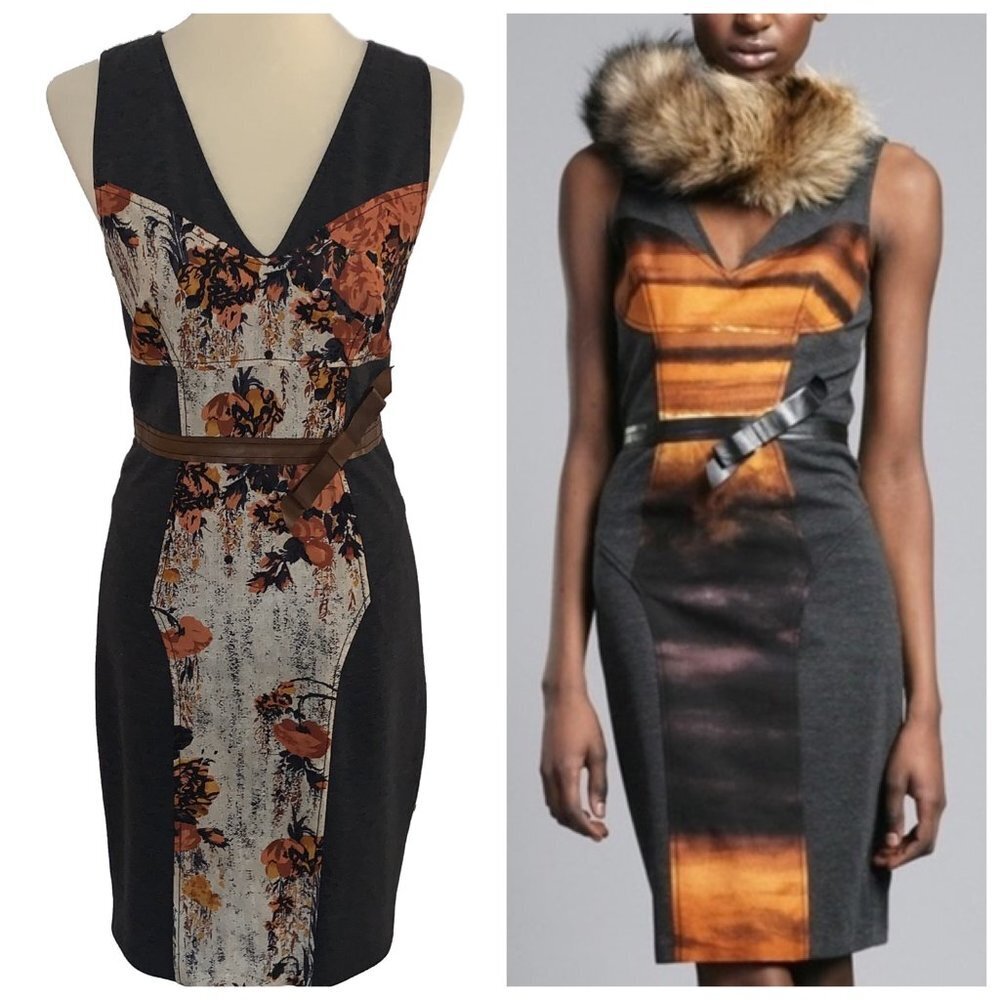 Tracy Reese Black and Orange Fitted Sheath Dress